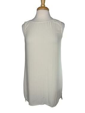 EILEEN FISHER System Silk Georgette Crepe Bateau Neck Shell Ivory Small #F5GC